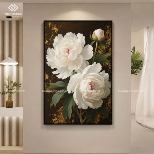Tranh hoa nghệ thuật in nổi 3D hiệu ứng dát vàng cao cấp TM253