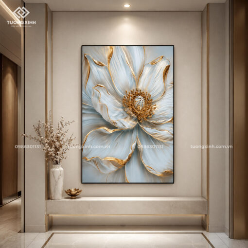 Tranh hoa nghệ thuật in nổi 3D hiệu ứng dát vàng cao cấp TM255