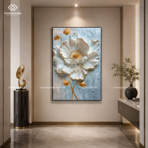 Tranh hoa nghệ thuật in nổi 3D hiệu ứng dát vàng cao cấp TM259