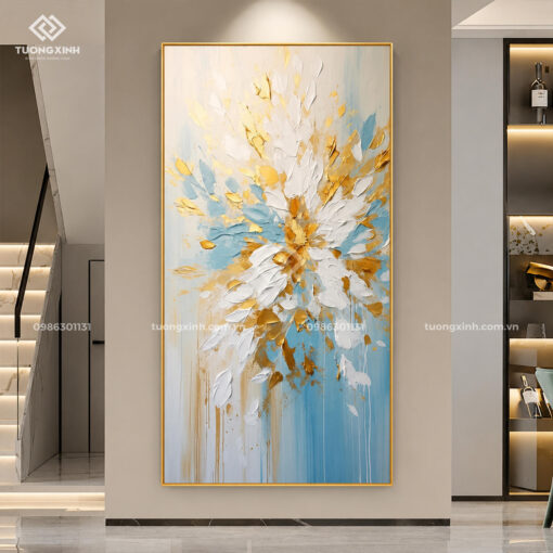 Tranh trừu tượng hoa nghệ thuật in nổi 3D hiệu ứng dát vàng sang trọng TM269