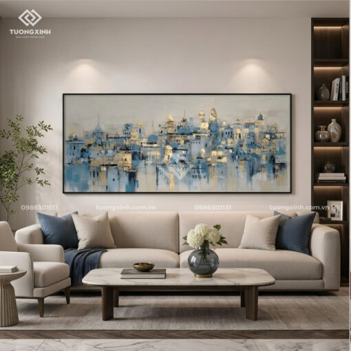 Tranh nghệ thuật trừu tượng in nổi 3D hiệu ứng dát vàng sang trọng TM092