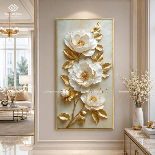 Tranh dát vàng núi non hùng vĩ in nổi 3D cao cấp TM062