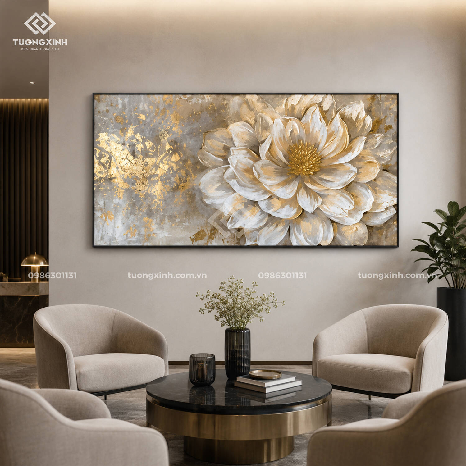 Tranh hoa nghệ thuật nổi 3D hiệu ứng dát vàng sang trọng TM060 1 Tranh hoa nghệ thuật nổi 3D hiệu ứng dát vàng sang trọng TM060
