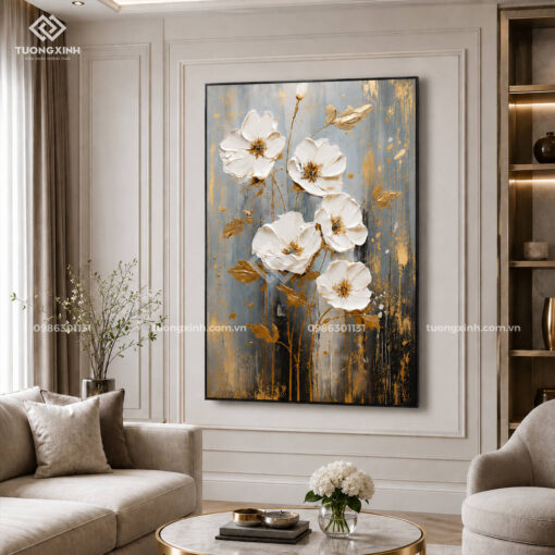 Tranh bình hoa nghệ thuật in nổi 3D ánh kim sang trọng TM054