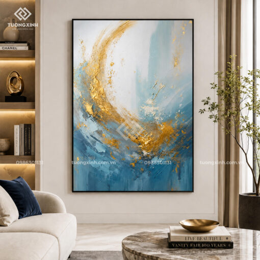 Tranh nghệ thuật trừu tượng nổi 3D phủ nhũ vàng  sang trọng TM053