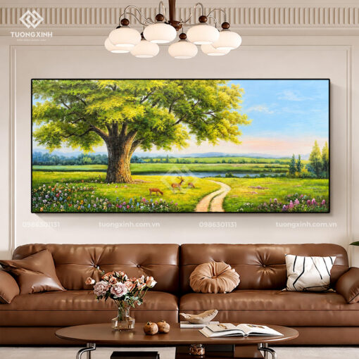 Tranh Phong cảnh thiên nhiên in nổi 3D phủ nhũ vàng sang trọng TM037