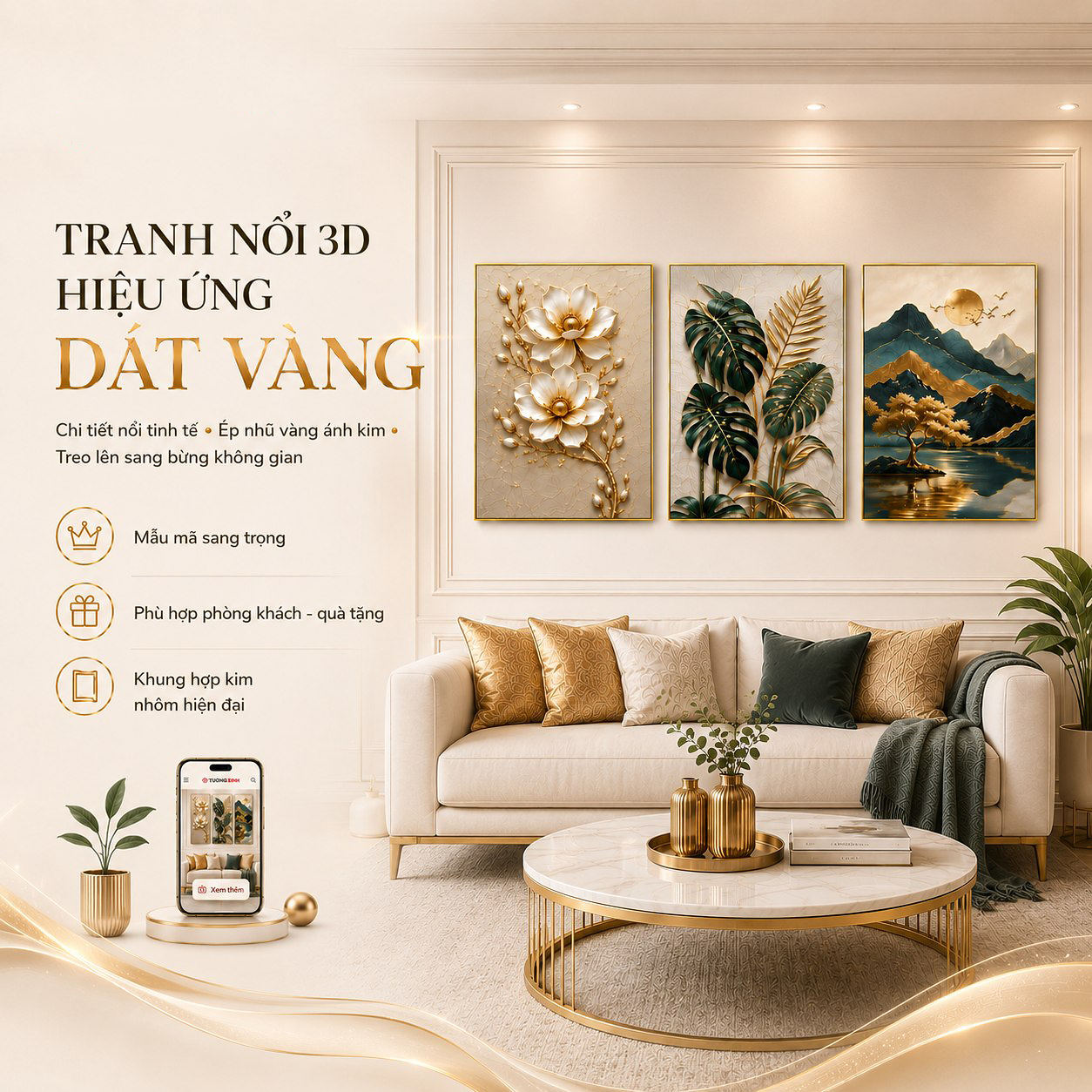 Tranh dát vàng cao cấp thuận buồm xuôi gió TDV17