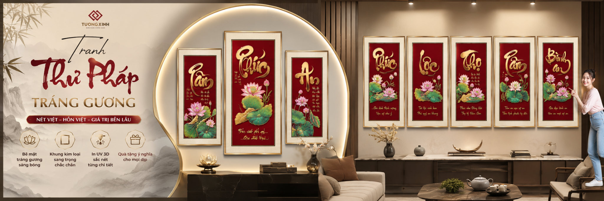Tranh tráng gương hoa Sen bình an, quà tặng sang trọng ý nghĩa TG4843