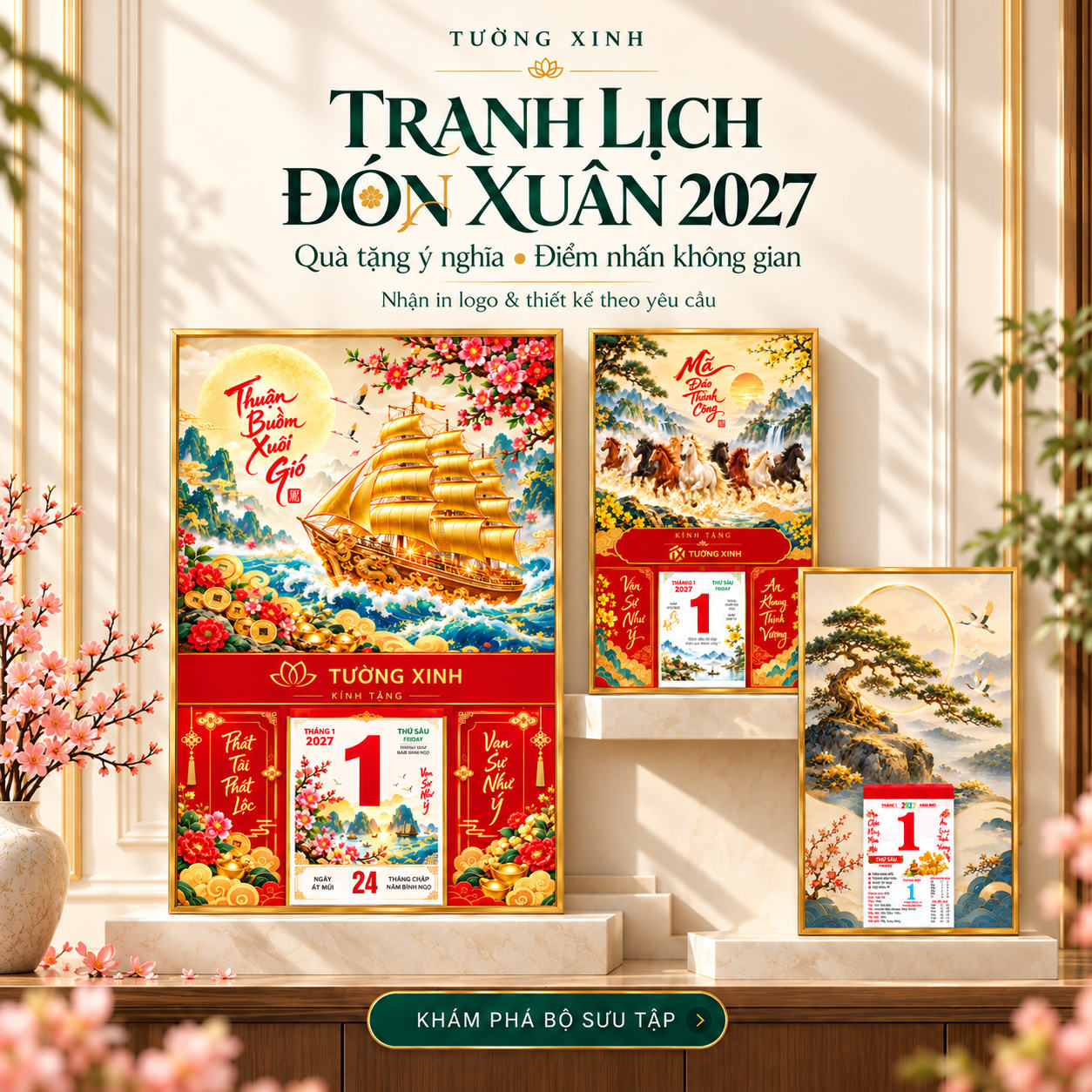 Tranh lịch tết in ấn logo thiết kế theo yêu cầu Công Thành Danh Toại TL151